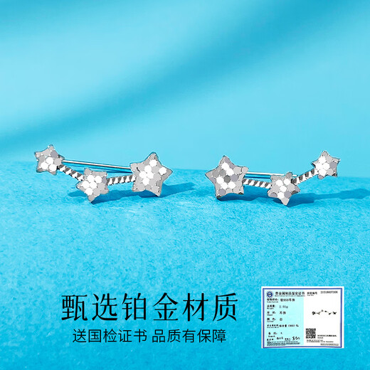 COISEpt950 Platinum Earrings for Women Platinum Earrings Sparkling Wishing Star Earrings Wedding and Birthday Gifts for My Girlfriend and Wife Wishing Star Earrings - Single - Left Ear