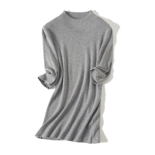 Primavera NUEVA 2025 Camisa de jarra redonda de cuello redondo de moda para la camisa base de punto delgado de la mujer Camisa de la base de punto de punto Slim Media manga interna 11150 Modelo delgado Tamaño igual