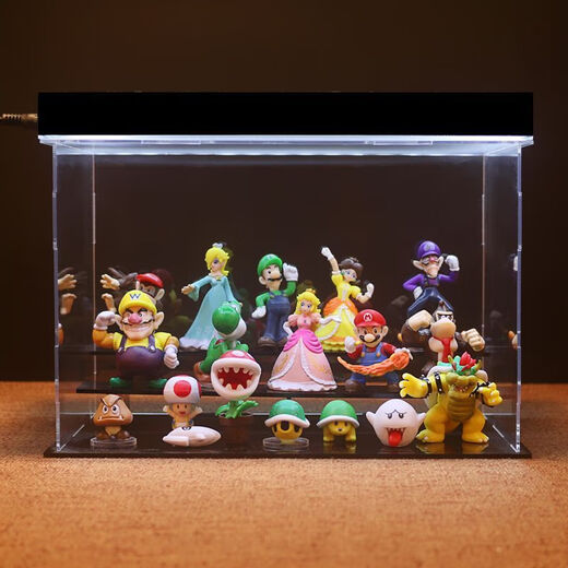 矢向SuperMario超级玛丽手办 PVC实心马里奥路易耀西龙蘑菇玩具模型 4cmA18款马里奥 手办+展示盒+灯