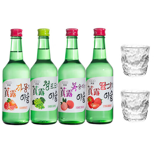真洛韩式露酒烧酒果味清酒低度微醺青葡萄味女士聚会 4瓶烧酒360ml+2个酒杯