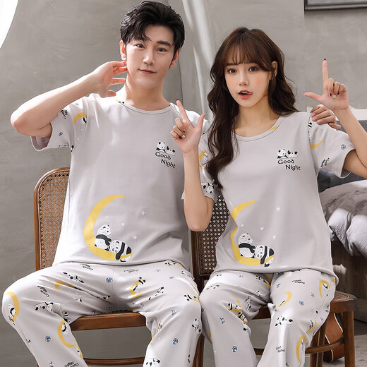 Liushan Summer Couple Pyjamas Pantalons à manches courtes Coton Men de coton Pur Men de jeunesse Version coréenne Version coréenne Carton de grande taille Loose Suit White Crant à manches courtes-Q3519 White Chinchilla M Femmes [80-100jin [Jin est égal à 0,5 kg]]]