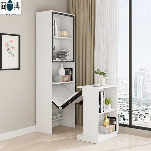 UFSAGCG Corner Desk Bookshelf Integrated Simple Modern Student Desk Home Desk Writing Desk Bookcase de reserva Single Gabinete + Tabla de plegamiento superior Longitud blanca en relieve 1396*35