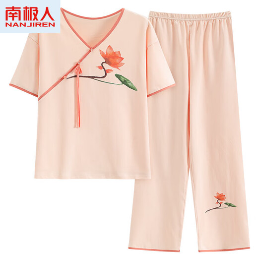 南极人（Nanjiren）官网夏季女士短袖睡衣套装新中式国风薄款棉家居服长裤夏天可外穿 LZY9905 XL (建议115-130斤)