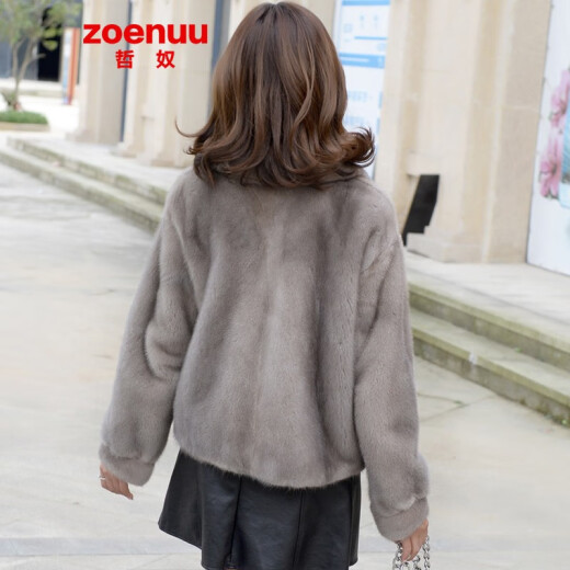 Zoenuu mink coat women's whole mink coat short fur small female mink 2023 new fashion small square collar Korean version gray 2XL