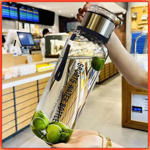 [Cup set] Large capacity thickened glass cup portable ton ton cup tea water separation with cup set tea water cup transparent 1000ml ton barrel 1 pack