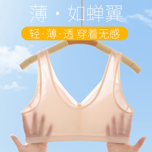 莫代尔妈妈内衣女中年妇女中老年女士无钢圈前扣背心式大码文胸透气夏季 常备换洗2件装浅蓝+肤色 3XL 140-155斤