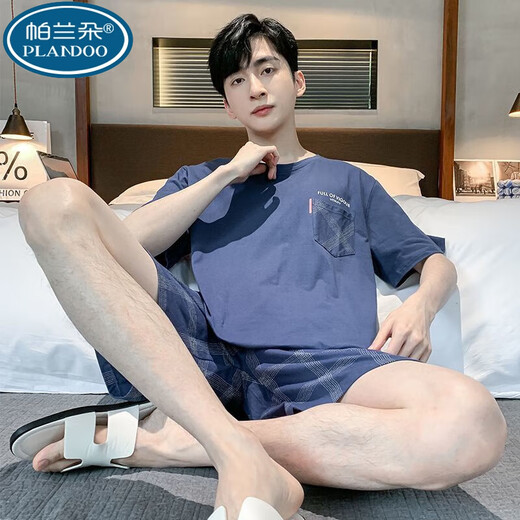 帕兰朵2025新款睡衣男士夏季薄款棉短袖短裤宽松凉感家居服大码套装外穿 9922 L 100-125斤