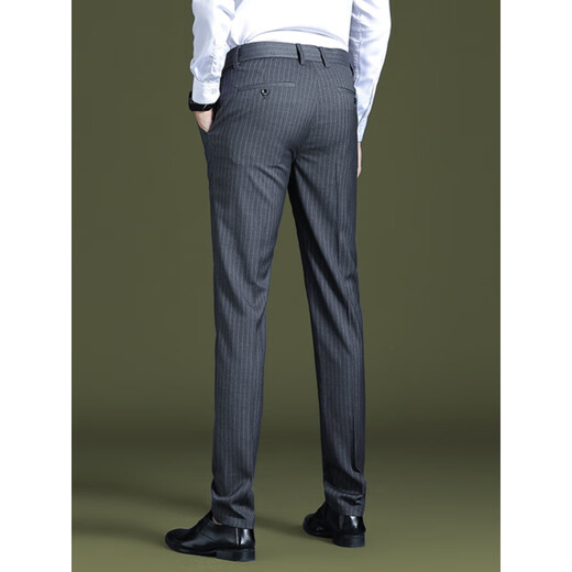 
Goldlion striped trousers for men 2025 new ice silk straight slim casual pants draped business formal suit summer thin 9902-Gray stripes-Summer thin 29
