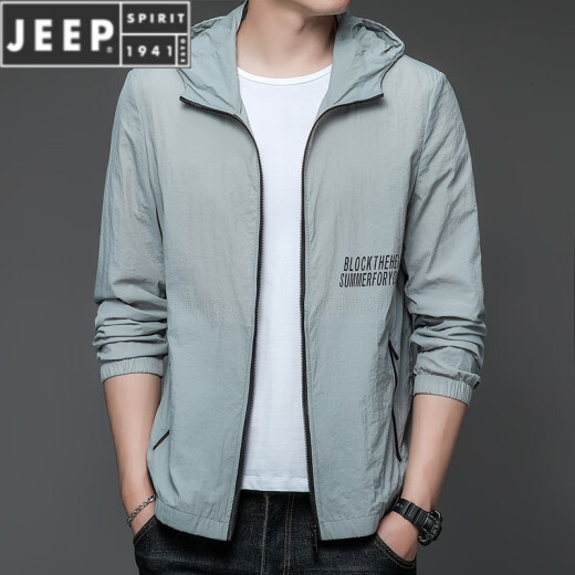Jeep Spirit Sonnenschutzkleidung für Männer Frühling und Sommer atmungsaktiv und dünne Haut im Freien Sonnenschutzkleidung mit Kapuze -Jacke Trend HN9928 Mist Blue M 170 (Gewicht 120 Jin [Jin gleich 0,5 kg] oder weniger)