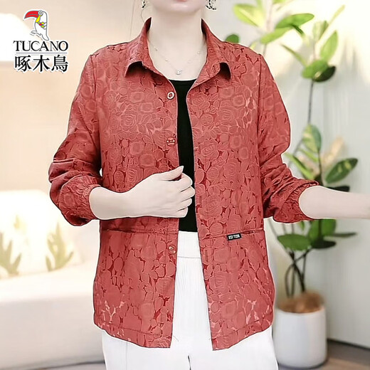 Specht-Mutterjacke für Frauen Sommer dünne Frauen 2025 Neue Sonnenschutzkleidung z mittlerer und älterer kurzer langärmeliger Top für Frauen Grapefruit rot 3xl (Empfohlen 120-135 Jin [Jin Equals 0,5 kg])