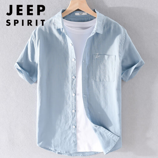 Jeep Spirit Herren-Wäsche Lappel mit kurzärärmigem T-Shirt lose Hemdkragen mit Kragen T-Cotton-Leinen T-Shirt Leinen Kleidung Yunyi-9711 Yellow L