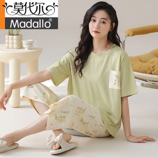 Modal Summer Damen A-Klasse Pure Cotton Pyjamas kurzärmelige Kumpelhosen runden Hals losen einfacher Stil Kleidung Frauenanzug H9905 L