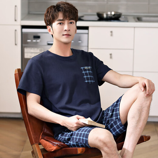 SEPTWOLVES quality men's pajamas summer pure cotton short sleeve shorts casual cotton plus fat plus size men's home clothing set 9905 models XL 140-160Jin [Jin equals 0.5 kg]