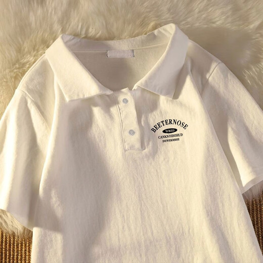 
EYNL summer new POLO shirt lapel personalized white pure cotton T-shirt fresh and fresh student versatile daily loose large size white 6636 small picture) M Recommended 85-110Jin [Jin equals 0.5 kg]