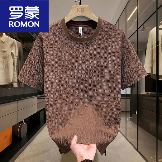 罗蒙（ROMON）夏季冰丝肌理感圆领男士短袖时尚半袖百搭休闲透气圆领T恤男 9909：白色 M (建议90-110斤)