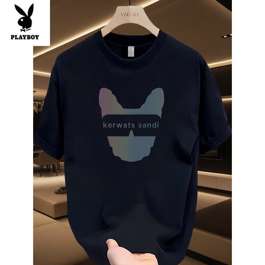 花花公子（PLAYBOY）欧美潮牌纯棉短袖t恤男宽松大码情侣装 753纯棉白色 XL 建议150-170斤