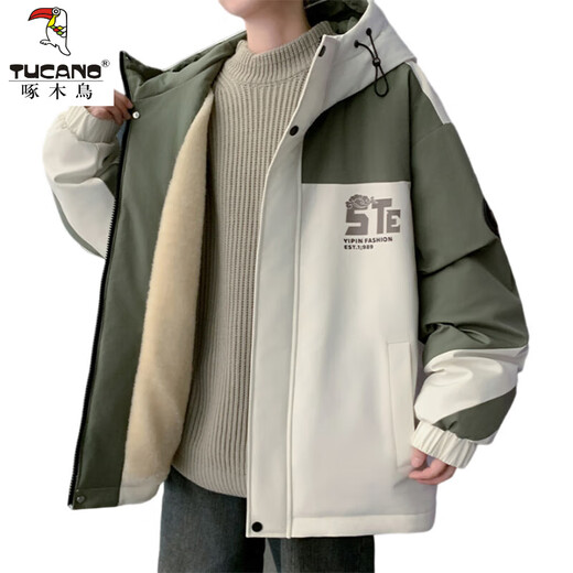 啄木鸟（TUCANO）加绒外套男秋冬季2024新款潮流连帽冬装加厚青少年保暖衣服男夹克 11026-719黑色 加绒 L 约110~125斤可穿
