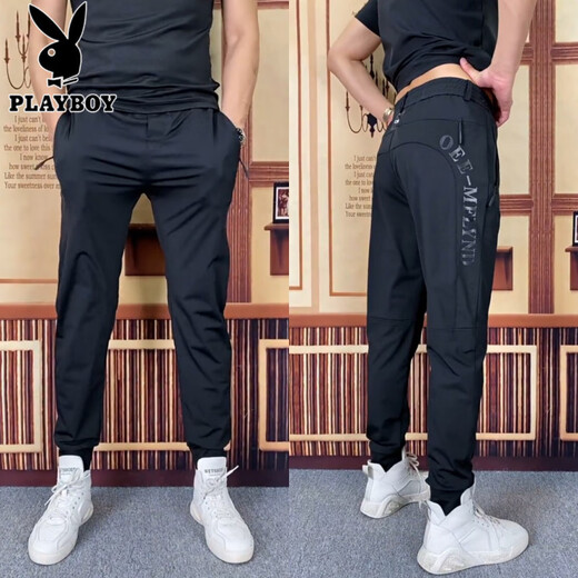 PLAYBOY (PLAYBOY) Pantalones casuales negros de hombres delgados de verano de alta gama hermosos, de moda, versátiles, cómodos y modernos, mangas cortas negras (9885 modelos 34 (155-165) Jin [Jin equivale a 0.5 kg]
