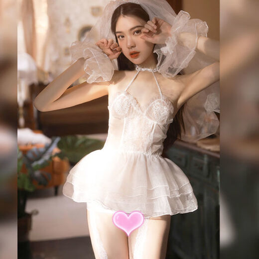 情趣婚纱新娘战袍女性感睡衣透明蕾丝婚纱情趣制服挑逗火辣诱惑套 纯情白套装+9756+模特袜 均码80-120斤