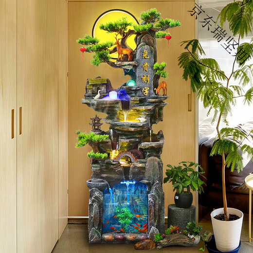 Yaowanxi chinesische Rockerie fließende Wasserbrunnen Ornamente Wohnzimmer Fengshui -Räder, um Gelddekoration Mountain Circulation Waterscape Bodenbefeuchter 9902s klein 70 cm zu verdienen