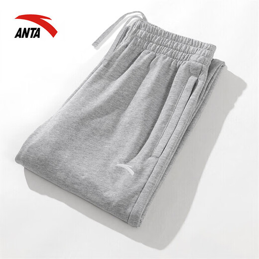ANTA Sports Pants Men's 2025 Autumn and Winter New Straight Leg Loose Trousers Plus Velvet Pure Cotton Loose Sweatpants Men's Casual Pants Gray (Regular Straight Leg - Zipper Pocket - Embroidery) L /175 (120-140Jin Jin is equal to 0.5 kg)
