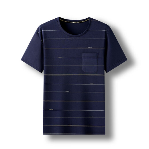 
Dad wears a cool summer ice silk cotton short-sleeved T-shirt for middle-aged and elderly people round neck real pocket tops middle-aged men's clothing 693 Navy Blue One size 165/S (recommended 110Jin [Jin equals 0.5 kg] or less)