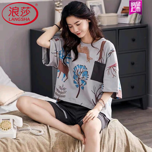LangSha 2025 new pajamas for women in summer pure cotton thin short sleeve cute and can be worn for summer two-piece suit YZT9859 M [recommended 80-100Jin [Jin equals 0.5 kg] wear]