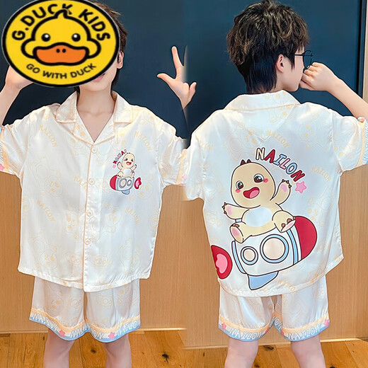 G.DUCKKIDS milk dragon boy ice silk cool pajamas summer medium and large boy thin short-sleeved children's air-conditioning home clothing set 6628#chiikawa 170 16 size height 140-150CM 60
