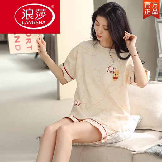 LangSha 2025 pajamas for women in summer pure cotton shorts shorts thin summer cute and sweet can be worn outside home clothing set YX-7511 9856 M [recommended 80-100Jin [Jin equals 0.5 kg] wear]