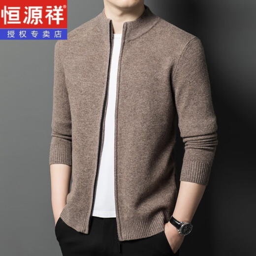 恒源祥羊毛衫男加厚款秋冬季羊毛衣男士针织开衫外套男保暖上衣服 黑色 170/L建议115-130斤