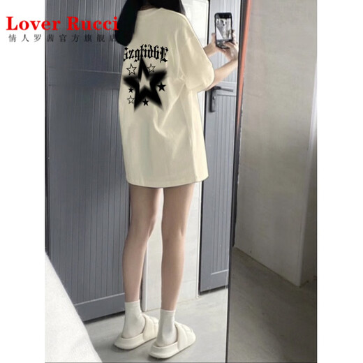 LOVER RUCCI纯棉短袖T恤女夏季新款12大童13初中15高中学生宽松洋气半袖上衣 9858 杏色【春夏2025年//圆 领/ S