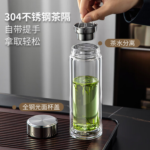 Fuguang glass double-layered large-capacity water cup with tea partition, high-end business tea cup, high borosilicate cup 500ml
