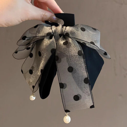 Two Worlds Happy Bow High Ponytail Hair Clip 2025 New High-end Semi-tied Hair Clip on the Back of the Head Hair Clip Hair Clip for Women Retro Polka Dot Bow Ponytail Clip