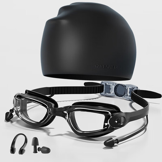 Adult swimming goggles HD waterproof and anti-fog silicone swimming goggles set colorful red + nose clip earplugs + bag