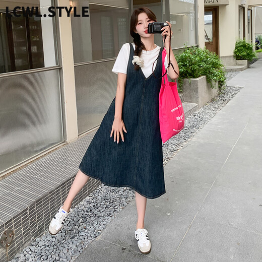 LCWL.STYLE小个子牛仔背带裙T恤套装S9928P145K218 短款背带裙+T恤 S