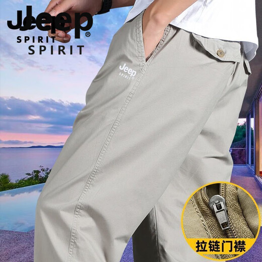 JEEP SPIRIT男士长裤夏季直筒纯棉休闲裤子中年人爸爸宽松工装长裤 [冬季]WQS-9901军绿 加绒 S 建议85-100斤
