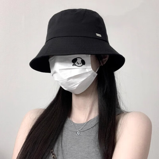 Black fisherman hat for women 2025 new summer cover face, small face, high-end sense, spring and autumn fisherman bucket hat, black, iron standard, quick-drying, one size fits all, adjustable (54-58cm)