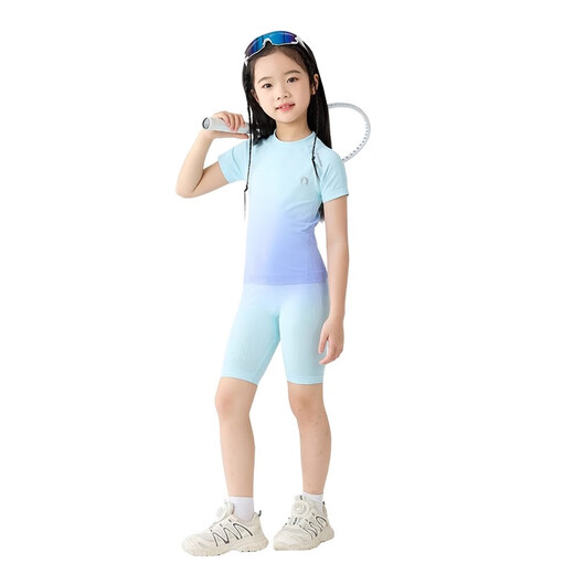 Nickybaby-Radsportanzug Kinderkleidung Kinder Sportanzug Sommer Schnellrocknen Kleidung Sommermädchen im Freien Training Anzug Atmungsfreies kühles Gefühl 17152 Blau und grün Gradienten [Schnelltrocknen und Schweißabsorption] 110/120 [Empfohlene Höhe 105-125 cm]