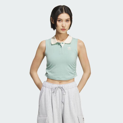 阿迪达斯 （adidas）Originals三叶草2025年女子POLO PAD TANK短款运动紧身翻领背心 KE3894 M