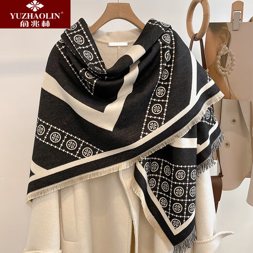 Yu Zhaolin brand 2025 new large square scarf shawl for women with autumn and winter imitation wool scarf dual-purpose thickened warm cloak annual ring khaki