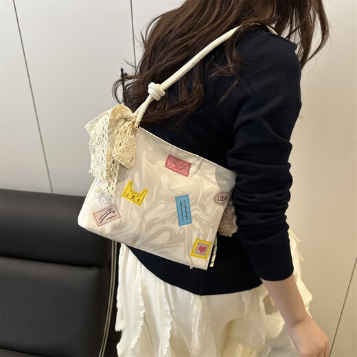 春夏季大容量包包女2025新款时尚通勤百搭单肩包高级感手提水桶包 无挂件白色