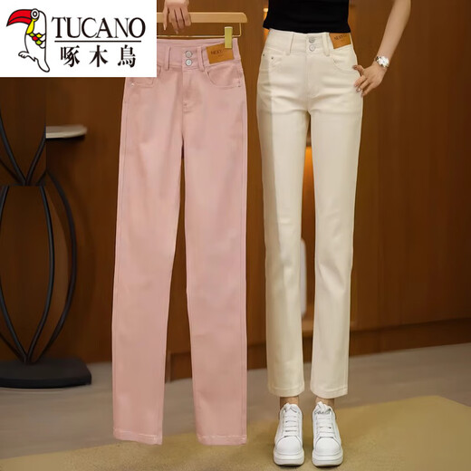 Woodpecker Spring and Automne Small Soft Soft Jeans Women's 2025 Nouveau pantalon droit pantalon à cocktails fumée Pantalon décontracté d'été mince kaki neuf points 3xl 31 132-139jin [Jin est égal à 0,5 kg]