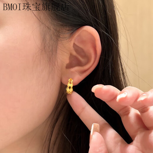 BMOI Old Phoenix 999 gold pure gold 5G gold wave pattern earrings 18K gold wheat earrings simple earrings and safe ears