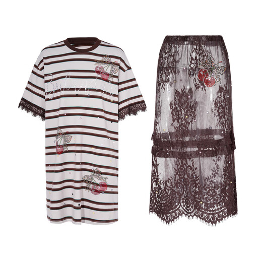 TCH fashion brand hot diamond design cherry print luxury style suit for women T75B07E1026 beige L 120-140