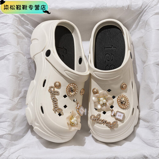 Chaussures de trou de Luozhichao pour femmes en été, usure de plein air, sandales de sac de plage antidérapantes à semelles épaisses, en été, lettres noires, fleurs en diamant, 36 3735/36 pieds de pied