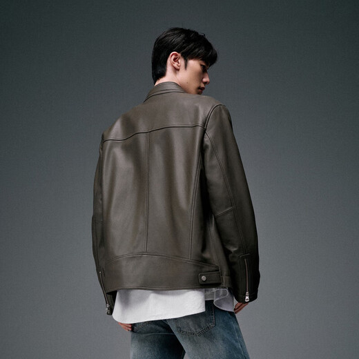 PEACEBIRD Men's Genuine Leather Jackets Stand Collar Jackets Men's Casual Quality Tops Trendy Winter Jackets Men's Green 1 (Fit) S