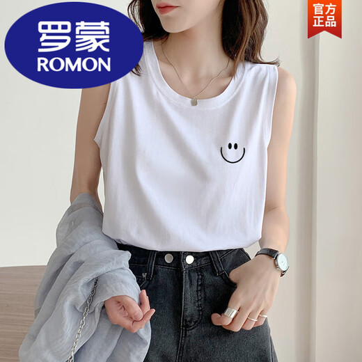 罗蒙（ROMON）黑色工字背心女2025春夏外穿纯棉吊带纯色内搭宽松无袖t恤上衣潮 6187白色 M