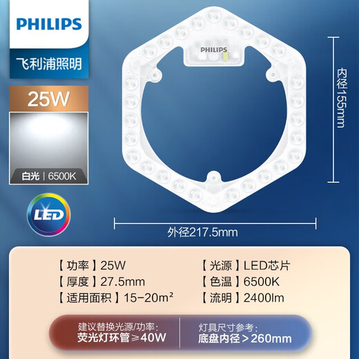 Philips (PHILIPS) LED ceiling lamp wick hexagonal strip replacement light source module hexagonal 25w white light replacement 40w ring tube
