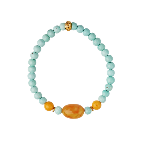 Potala Palace Turquoise Bracelet with Beeswax Date Beads 925 Silver Dharma Eye Spacer Bracelet for Men and Women as a Birthday Gift for Girlfriend