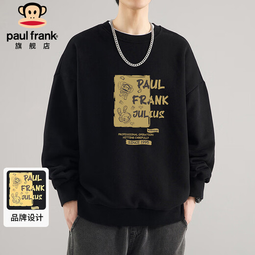 Paul Frank sweatshirt men's spring and autumn crew neck pullover long-sleeved T-shirt men's bottoming shirt jacket men's black 3XL